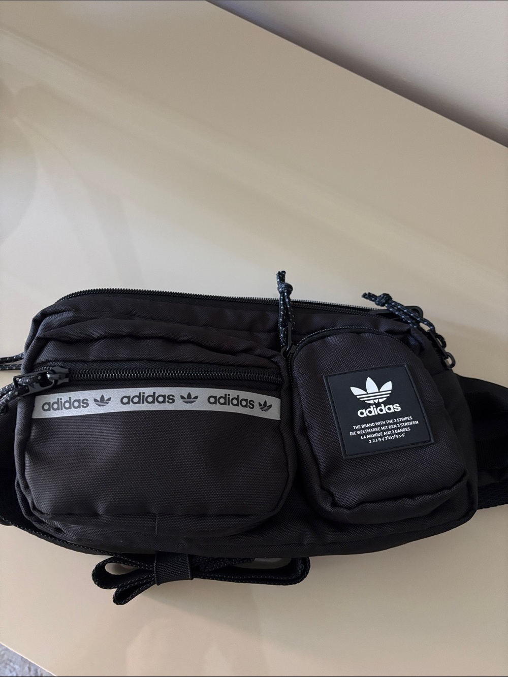 adidas Black Trefoil Belt Bag with Zip Pockets
